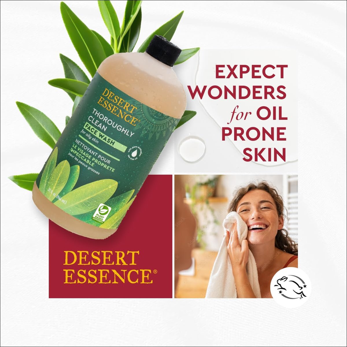 Desert Essence Tea Tree Face Wash 32 fl oz - Gentle Castile Facial Cleanser with Natural Tea Tree Oil for Daily Use, Sensitive & Oily Skin - Vegan & Cruelty-Free - görsel 9