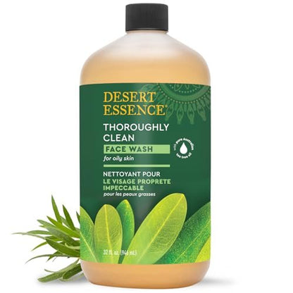 Desert Essence Tea Tree Face Wash 32 fl oz - Gentle Castile Facial Cleanser with Natural Tea Tree Oil for Daily Use, Sensitive & Oily Skin - Vegan & Cruelty-Free