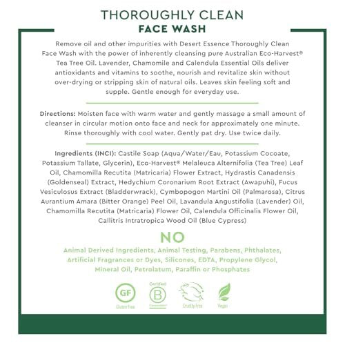 Desert Essence Tea Tree Face Wash 32 fl oz - Gentle Castile Facial Cleanser with Natural Tea Tree Oil for Daily Use, Sensitive & Oily Skin - Vegan & Cruelty-Free - görsel 8