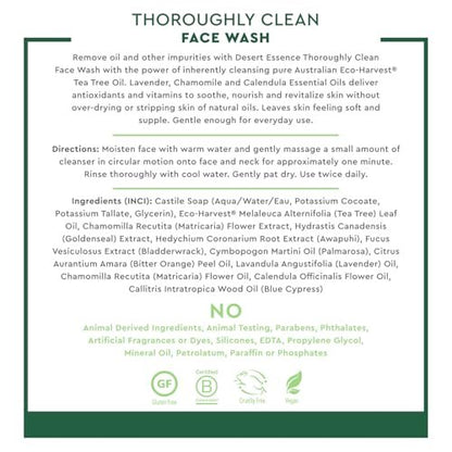 Desert Essence Tea Tree Face Wash 32 fl oz - Gentle Castile Facial Cleanser with Natural Tea Tree Oil for Daily Use, Sensitive & Oily Skin - Vegan & Cruelty-Free