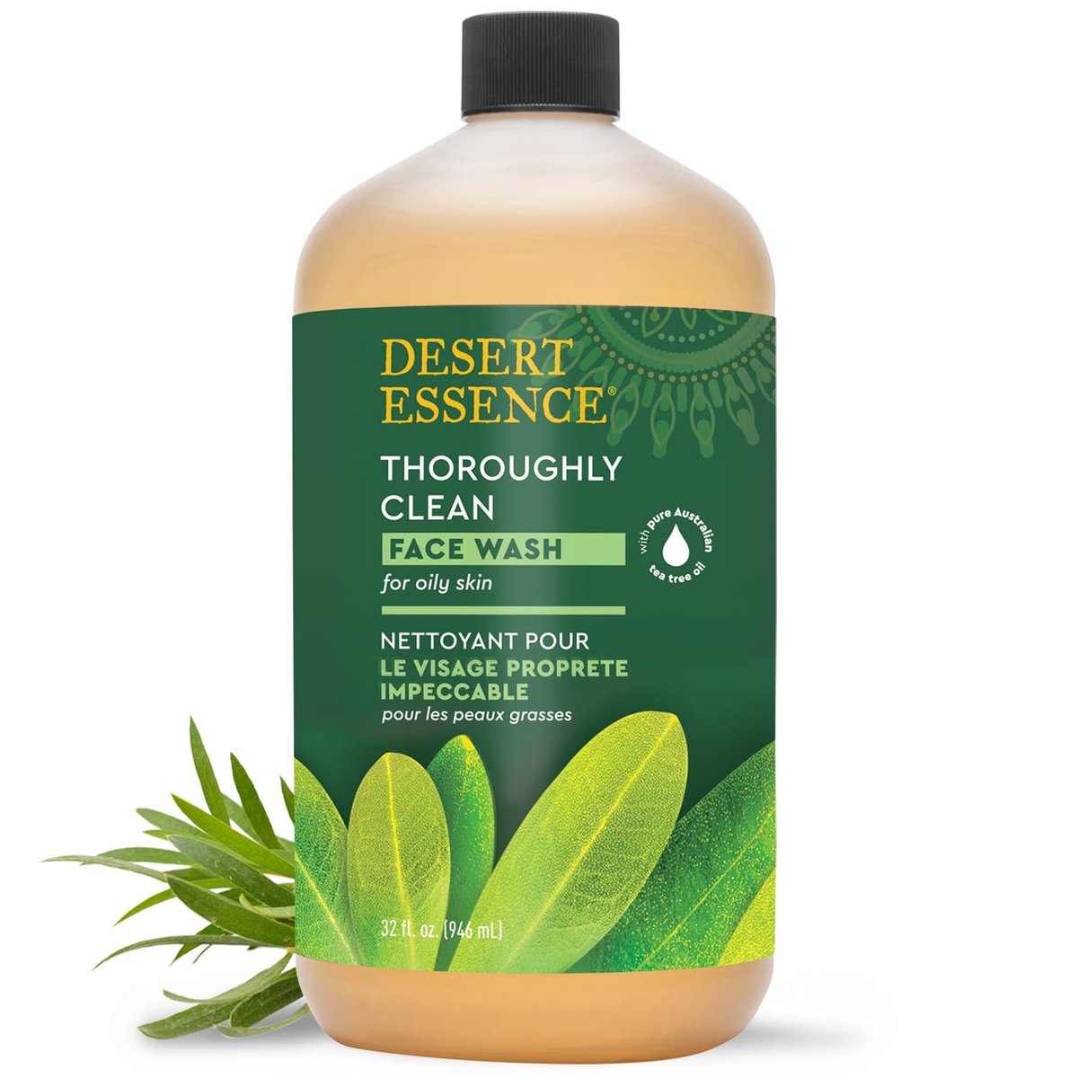 Desert Essence Tea Tree Face Wash 32 fl oz - Gentle Castile Facial Cleanser with Natural Tea Tree Oil for Daily Use, Sensitive & Oily Skin - Vegan & Cruelty-Free - görsel 1