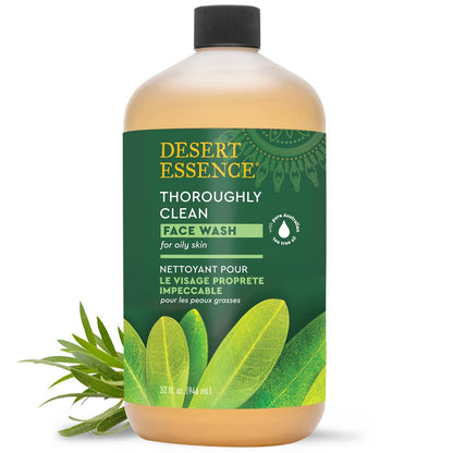 Desert Essence Tea Tree Face Wash 32 fl oz - Gentle Castile Facial Cleanser with Natural Tea Tree Oil for Daily Use, Sensitive & Oily Skin - Vegan & Cruelty-Free