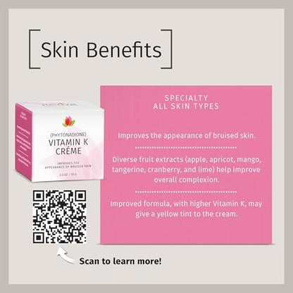 Reviva Labs Vitamin K Crème for Bruising, Dark Circles & Wrinkles - 2 oz Avelisse