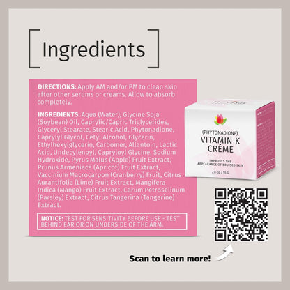 Reviva Labs Vitamin K Crème for Bruising, Dark Circles & Wrinkles - 2 oz Avelisse