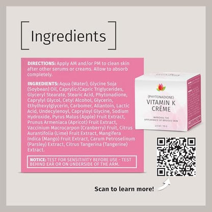 Reviva Labs Vitamin K Crème for Bruising, Dark Circles & Wrinkles - 2 oz Avelisse