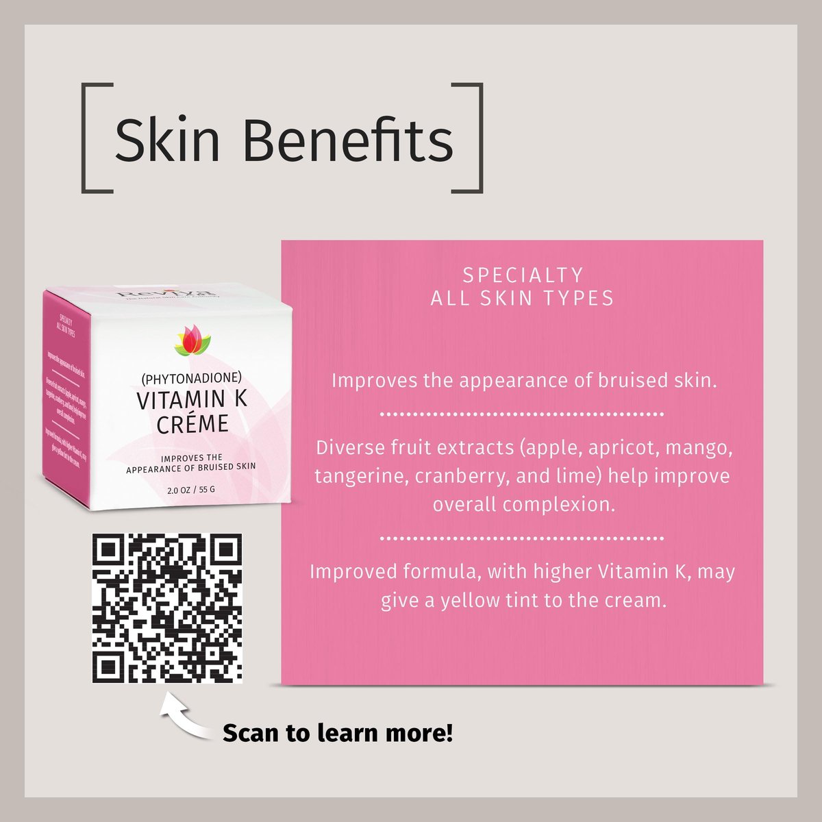 Reviva Labs Vitamin K Crème for Bruising, Dark Circles & Wrinkles - 2 oz Avelisse