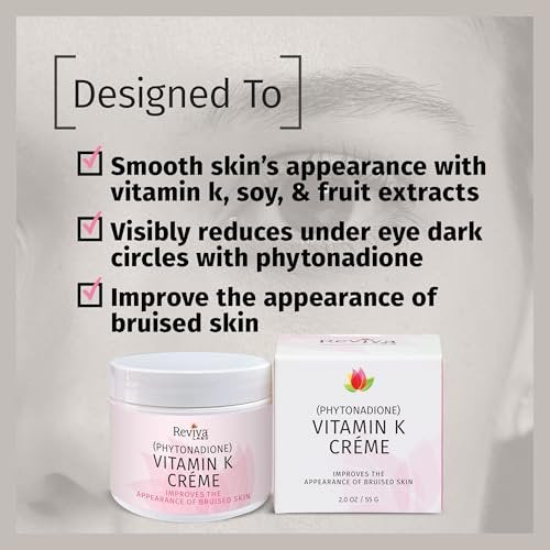 Reviva Labs Vitamin K Crème for Bruising, Dark Circles & Wrinkles - 2 oz Avelisse