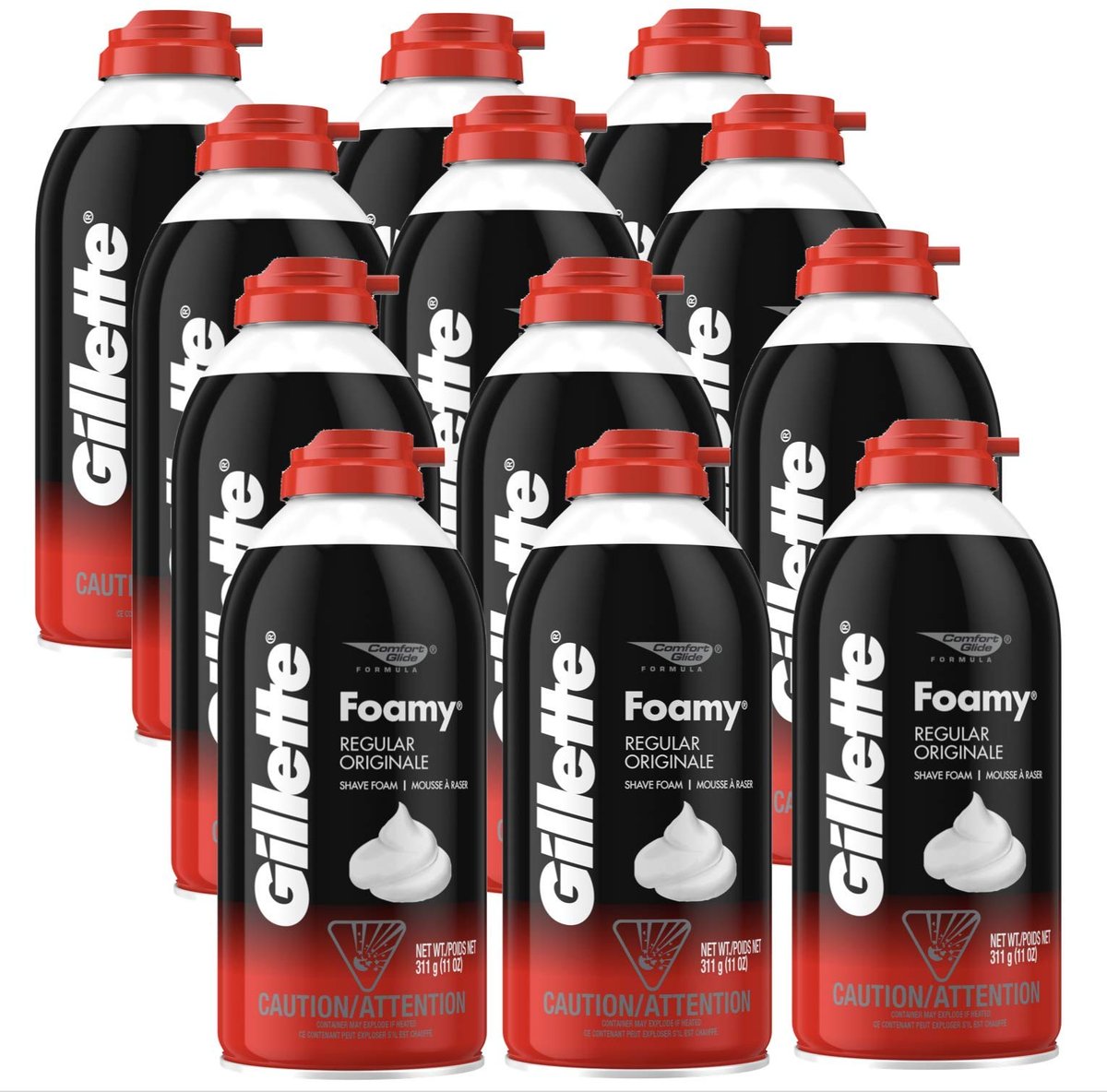 Gillette Foamy Regular Shaving Cream - 11 oz Cans, Pack of 12 Avelisse