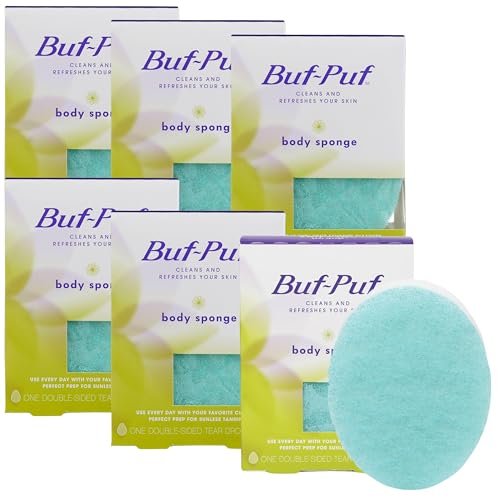 Buf-Puf Body Sponge - Dermatologist Developed Exfoliating Bath Sponge, Cleanses Dirt & Excess Oil, Reusable, 6 Count Avelisse