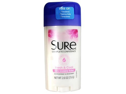 Sure Anti-Perspirant & Deodorant Invisible Solid Fresh & Cool, 2.6 oz (Pack of 6) Avelisse