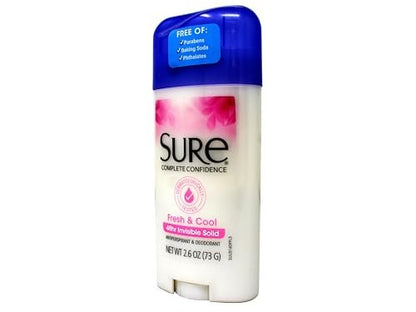 Sure Anti-Perspirant & Deodorant Invisible Solid Fresh & Cool, 2.6 oz (Pack of 6) Avelisse