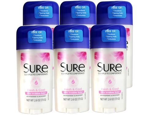 Sure Anti-Perspirant & Deodorant Invisible Solid Fresh & Cool, 2.6 oz (Pack of 6) Avelisse