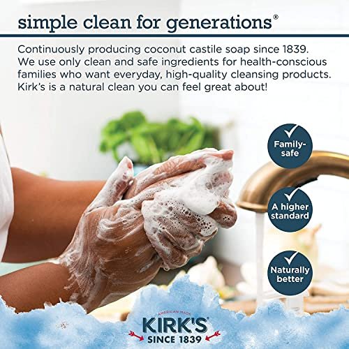 Kirk's Natural Castile Bar Soap - 4oz (5 Pack) - Gentle Coco Soap for Face, Hands & Body Avelisse