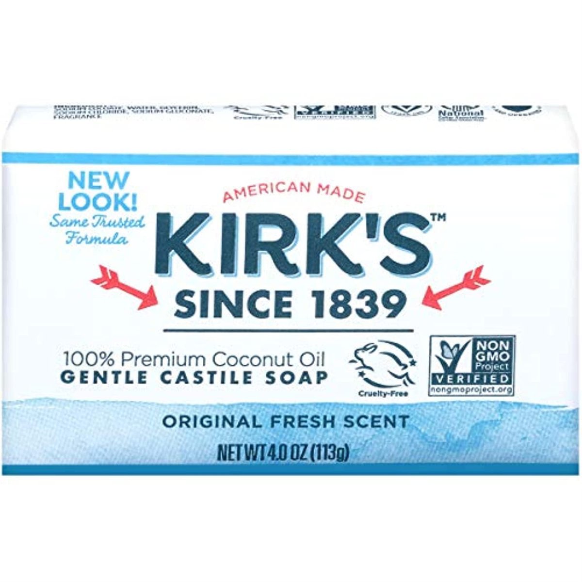Kirk's Natural Castile Bar Soap - 4oz (5 Pack) - Gentle Coco Soap for Face, Hands & Body Avelisse