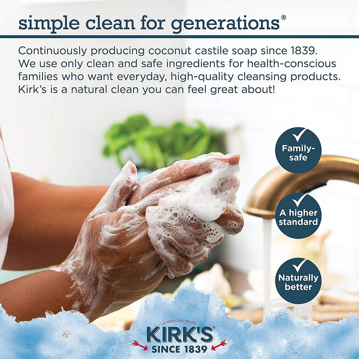 Kirk's Natural Castile Bar Soap - 4oz (5 Pack) - Gentle Coco Soap for Face, Hands & Body Avelisse
