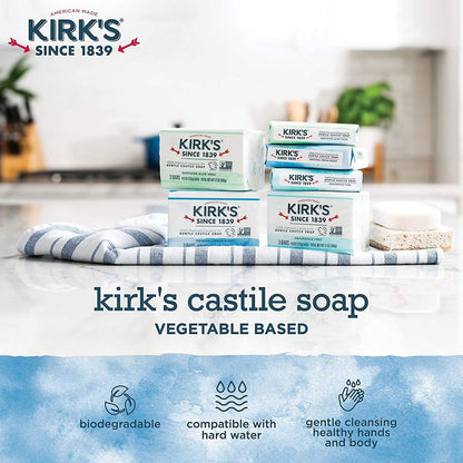 Kirk's Natural Castile Bar Soap - 4oz (5 Pack) - Gentle Coco Soap for Face, Hands & Body Avelisse