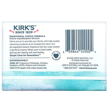Kirk's Natural Castile Bar Soap - 4oz (5 Pack) - Gentle Coco Soap for Face, Hands & Body Avelisse