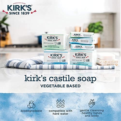 Kirk's Natural Castile Bar Soap - 4oz (5 Pack) - Gentle Coco Soap for Face, Hands & Body Avelisse