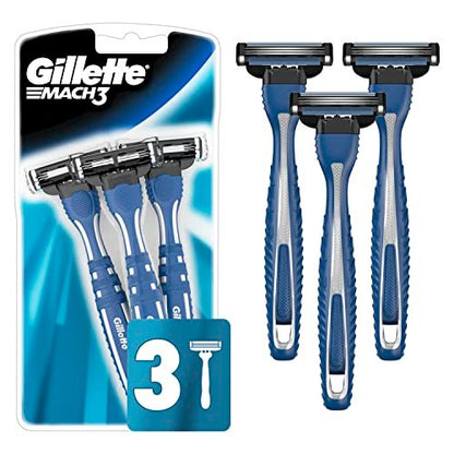 Gillette Mach3 Men's Disposable Razors, 3 Count – Precision Shaving for a Smooth, Clean Look