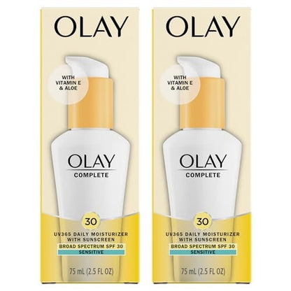 Olay Complete All Day Moisturizer with Sunscreen SPF 30, Fragrance-Free for Sensitive Skin, 2.5 oz, 2 Pack