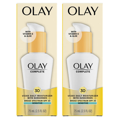 Olay Complete All Day Moisturizer with Sunscreen SPF 30, Fragrance-Free for Sensitive Skin, 2.5 oz, 2 Pack