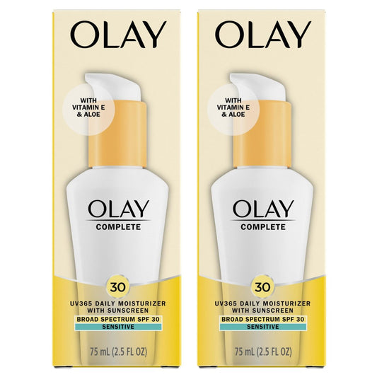 Olay Complete All Day Moisturizer with Sunscreen SPF 30, Fragrance-Free for Sensitive Skin, 2.5 oz, 2 Pack