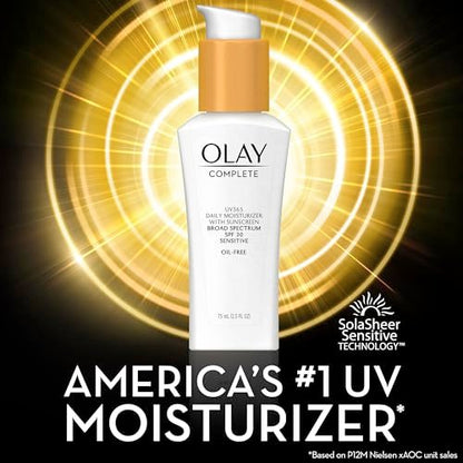 Olay Complete All Day Moisturizer with Sunscreen SPF 30, Fragrance-Free for Sensitive Skin, 2.5 oz, 2 Pack