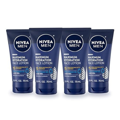 NIVEA MEN Maximum Hydration Face Lotion SPF 15 - 4 Pack of 2.5 Fl Oz Tubes Avelisse