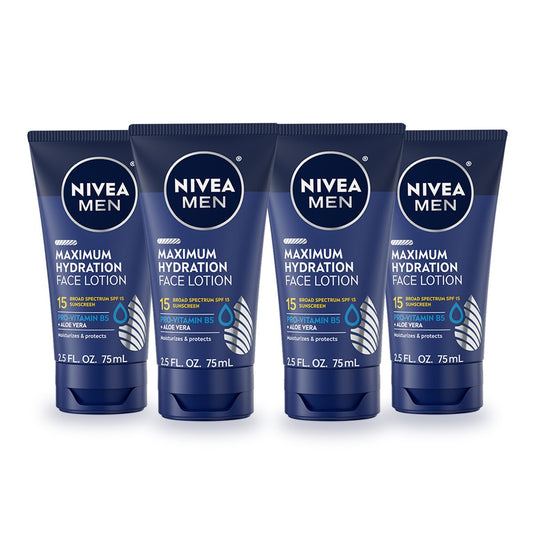 NIVEA MEN Maximum Hydration Face Lotion SPF 15 - 4 Pack of 2.5 Fl Oz Tubes Avelisse