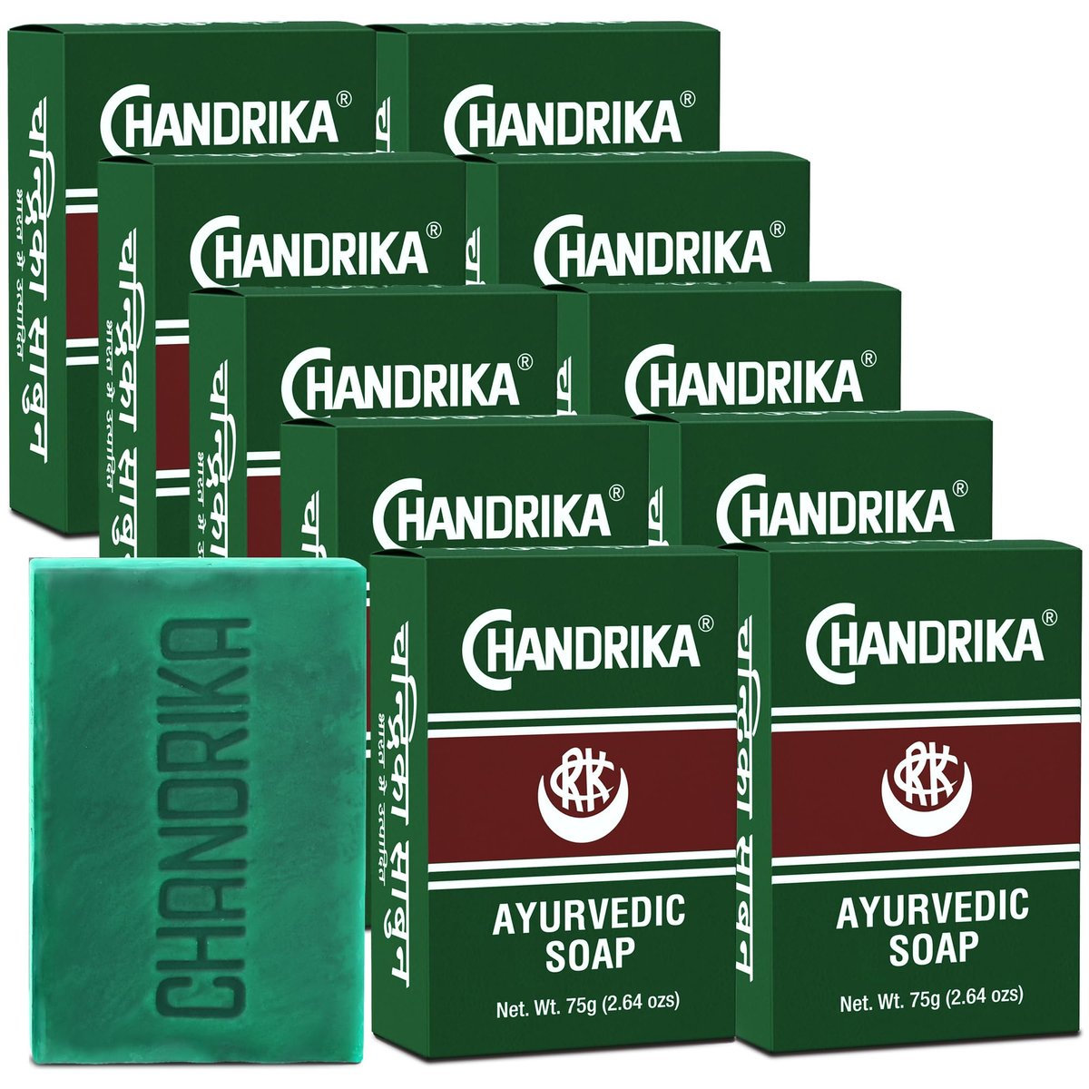 Chandrika Ayurvedic Bar Soap - Forest Green, Pack of 10 | Authentic Import - görsel 1