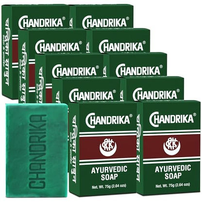 Chandrika Ayurvedic Bar Soap - Forest Green, Pack of 10 | Authentic Import