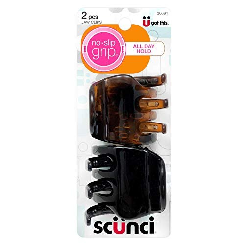 Scunci No-Slip Grip Chunky Jaw Hair Clips - All Day Hold - 2 Count, Brown - görsel 2