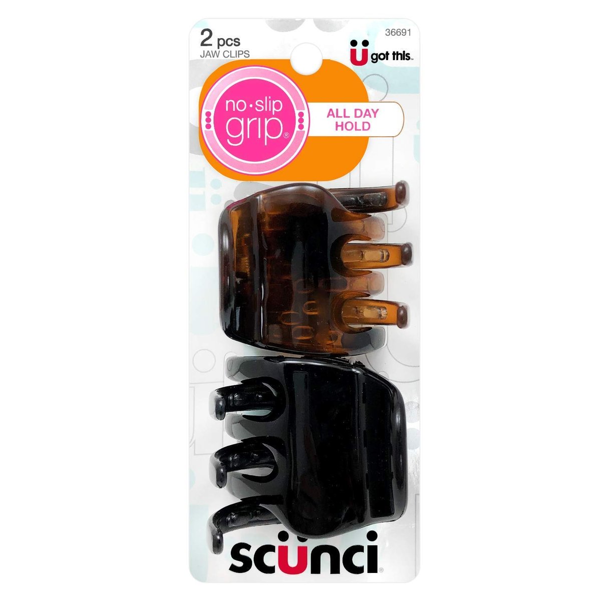 Scunci No-Slip Grip Chunky Jaw Hair Clips - All Day Hold - 2 Count, Brown - görsel 1