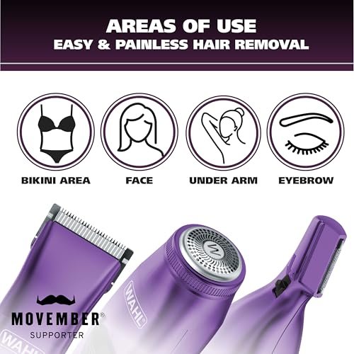 Wahl Pure Confidence Rechargeable Electric Trimmer, Shaver & Detailer – Precision Grooming for Face, Underarm, Eyebrows & Bikini Areas (Model 9865-100, Purple) Avelisse