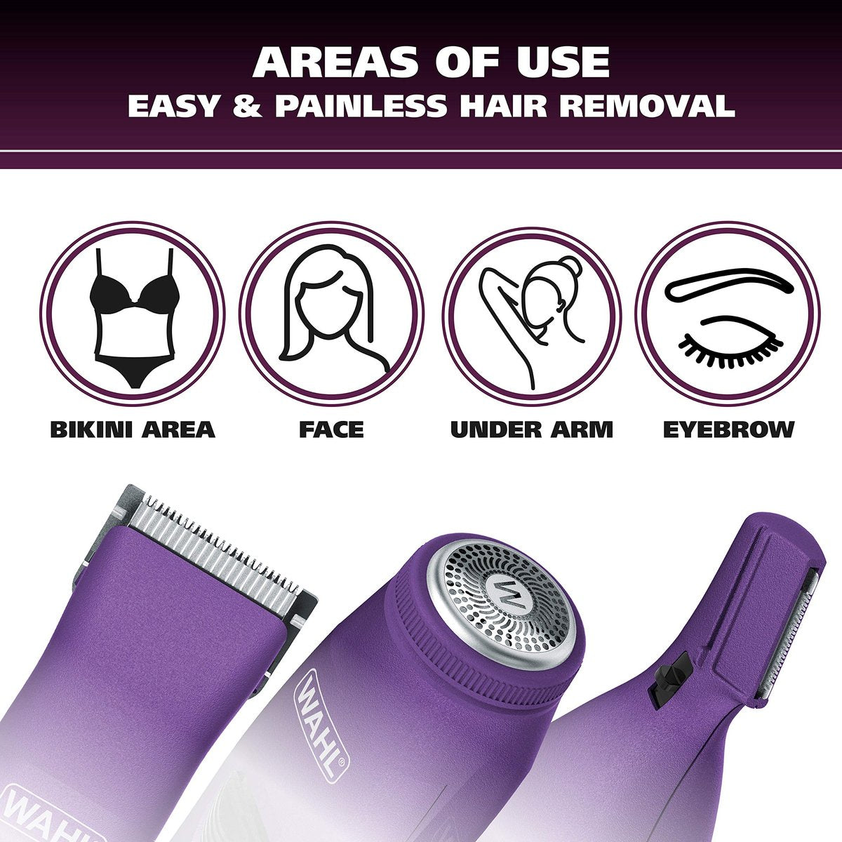 Wahl Pure Confidence Rechargeable Electric Trimmer, Shaver & Detailer – Precision Grooming for Face, Underarm, Eyebrows & Bikini Areas (Model 9865-100, Purple) Avelisse