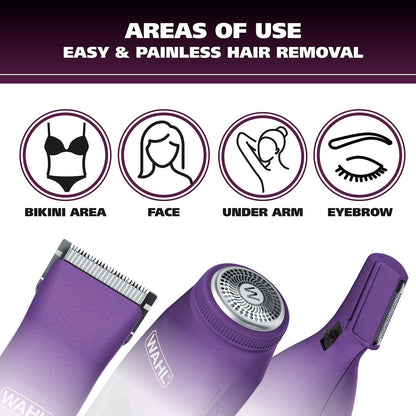 Wahl Pure Confidence Rechargeable Electric Trimmer, Shaver & Detailer – Precision Grooming for Face, Underarm, Eyebrows & Bikini Areas (Model 9865-100, Purple) Avelisse