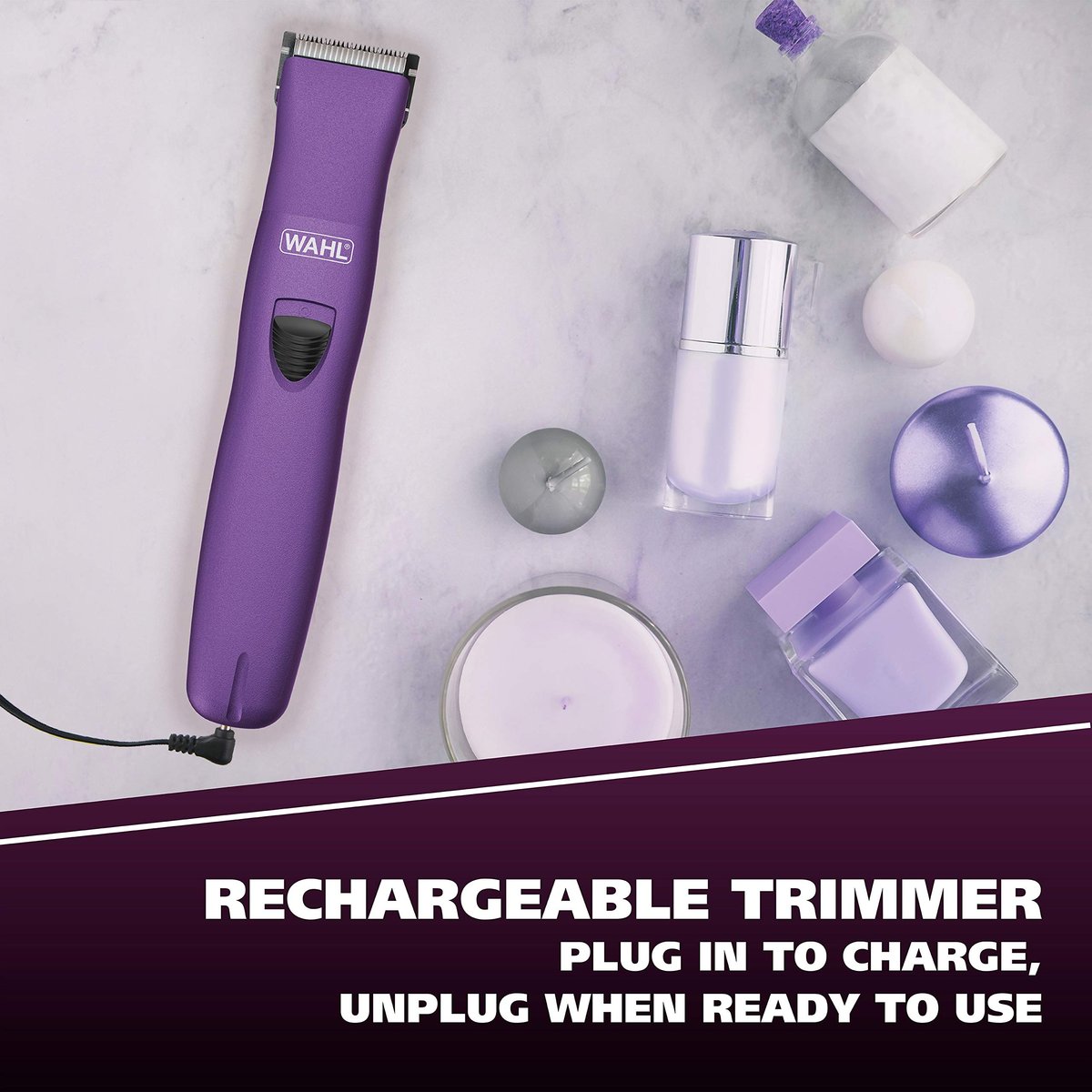 Wahl Pure Confidence Rechargeable Electric Trimmer, Shaver & Detailer – Precision Grooming for Face, Underarm, Eyebrows & Bikini Areas (Model 9865-100, Purple) Avelisse