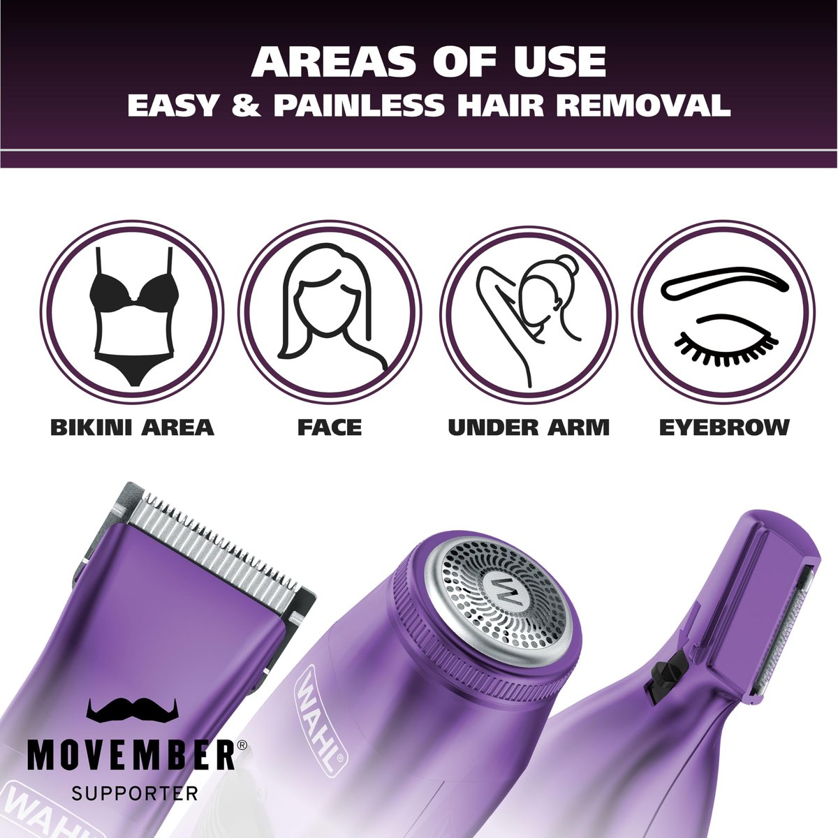 Wahl Pure Confidence Rechargeable Electric Trimmer, Shaver & Detailer – Precision Grooming for Face, Underarm, Eyebrows & Bikini Areas (Model 9865-100, Purple) Avelisse