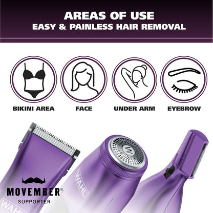 Wahl Pure Confidence Rechargeable Electric Trimmer, Shaver & Detailer – Precision Grooming for Face, Underarm, Eyebrows & Bikini Areas (Model 9865-100, Purple) Avelisse