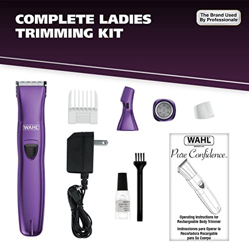 Wahl Pure Confidence Rechargeable Electric Trimmer, Shaver & Detailer – Precision Grooming for Face, Underarm, Eyebrows & Bikini Areas (Model 9865-100, Purple) Avelisse