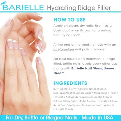 Barielle Hydrating Ridge Filler – Strengthening Base Coat for Dry, Brittle, Ridged Nails – 0.5 oz