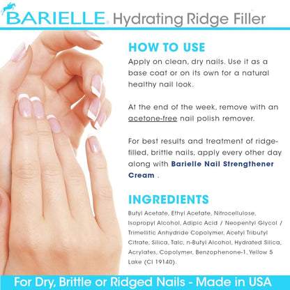 Barielle Hydrating Ridge Filler – Strengthening Base Coat for Dry, Brittle, Ridged Nails – 0.5 oz