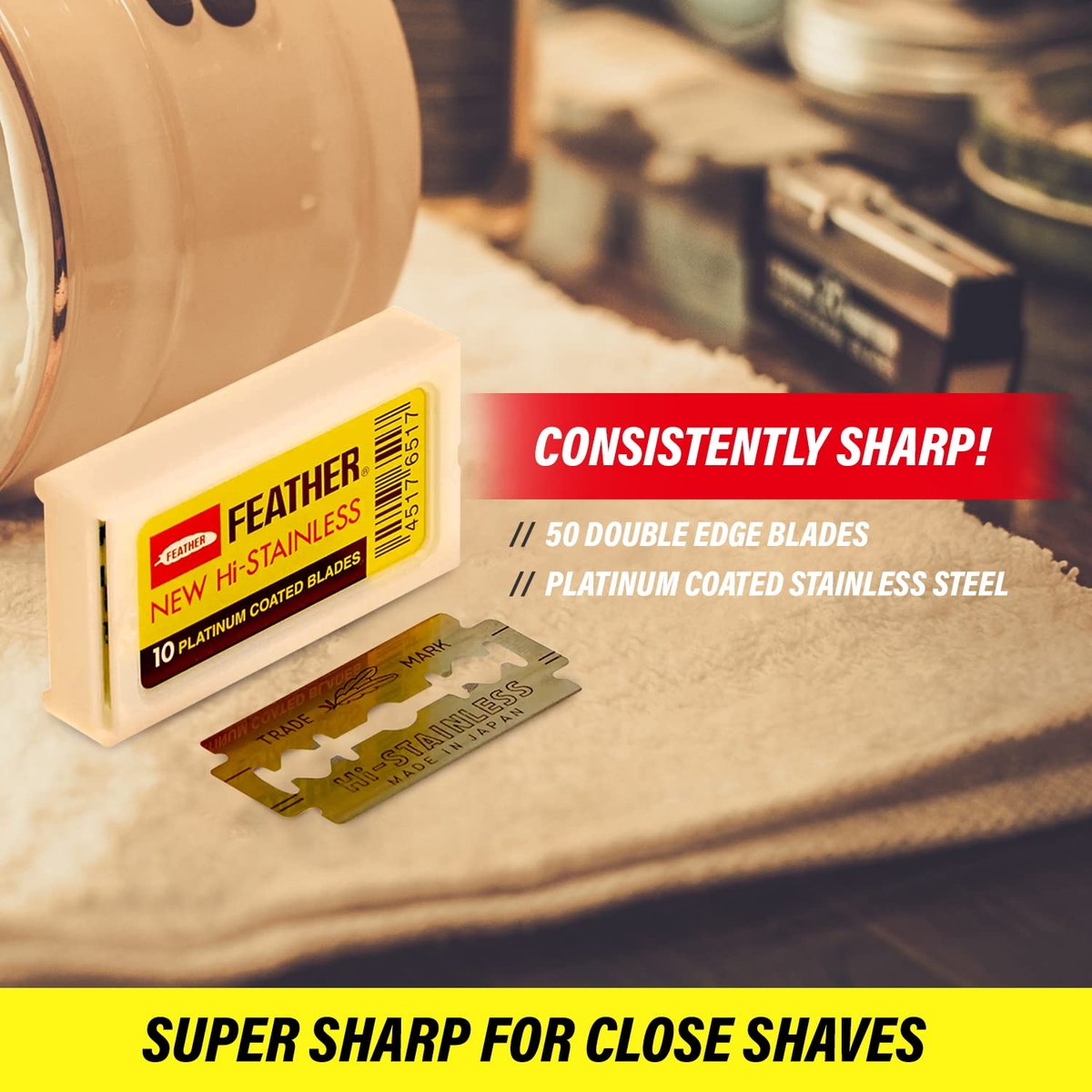 Feather Hi-Stainless Double Edge Razor Blades – 10 Count Pack for Precision Shaving - görsel 3