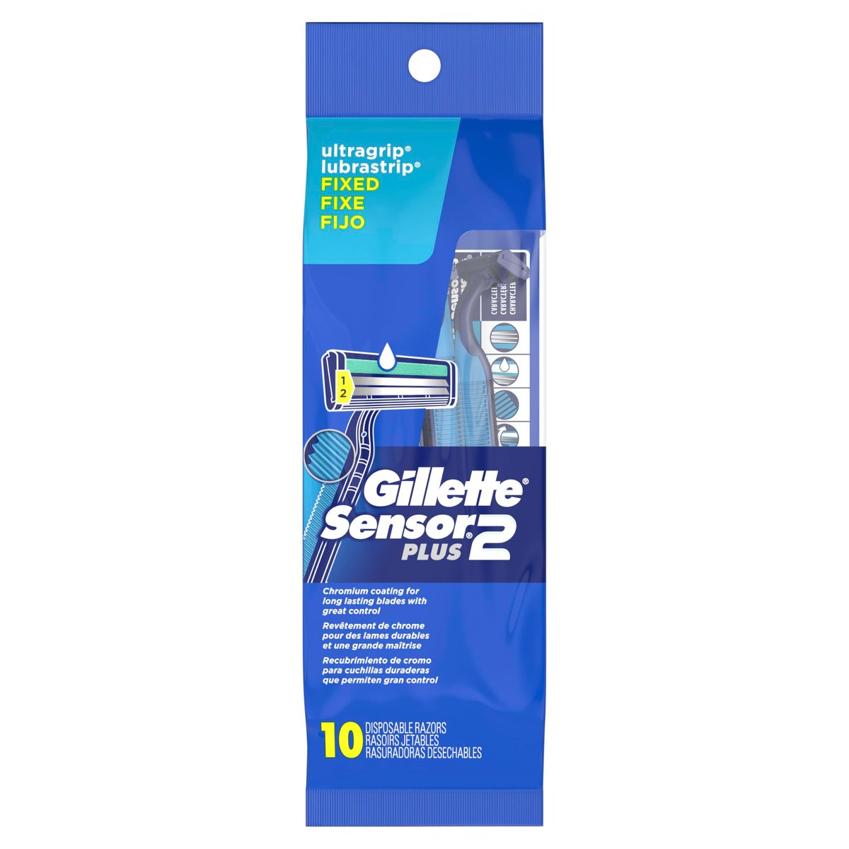 Gillette Sensor2 Plus Fixed Men's Disposable Razor, 10 Count (Pack of 3) - Blue Avelisse