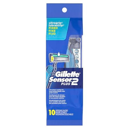Gillette Sensor2 Plus Fixed Men's Disposable Razor, 10 Count (Pack of 3) - Blue Avelisse