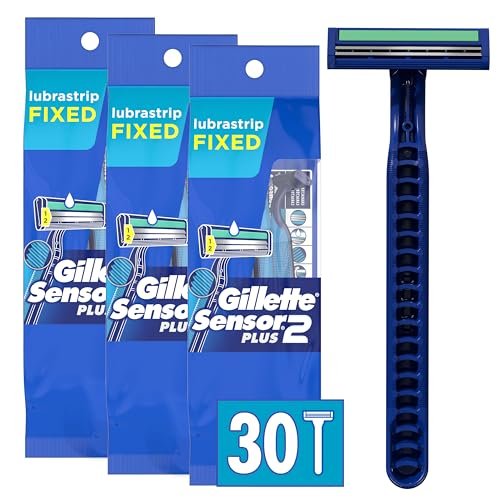Gillette Sensor2 Plus Fixed Men's Disposable Razor, 10 Count (Pack of 3) - Blue Avelisse
