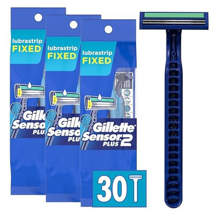 Gillette Sensor2 Plus Fixed Men's Disposable Razor, 10 Count (Pack of 3) - Blue Avelisse
