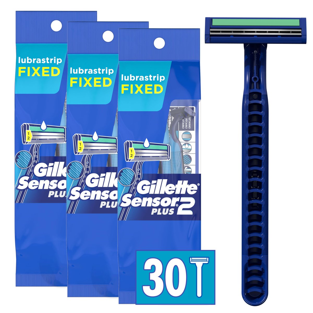 Gillette Sensor2 Plus Fixed Men's Disposable Razor, 10 Count (Pack of 3) - Blue Avelisse