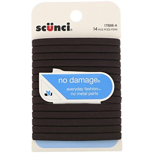 Scunci No Damage 6mm Flat Elastics Brown (14-Pack) – Gentle Ponytail Holders for All Hair Types Avelisse