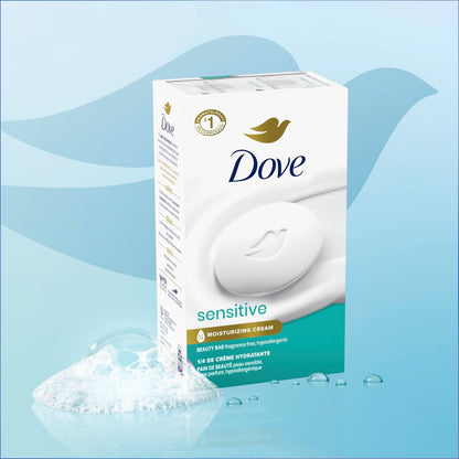Dove Beauty Bar Soap Sensitive, Fragrance Free & Hypoallergenic, 4 Bars (3.75 oz Each) for Sensitive Skin